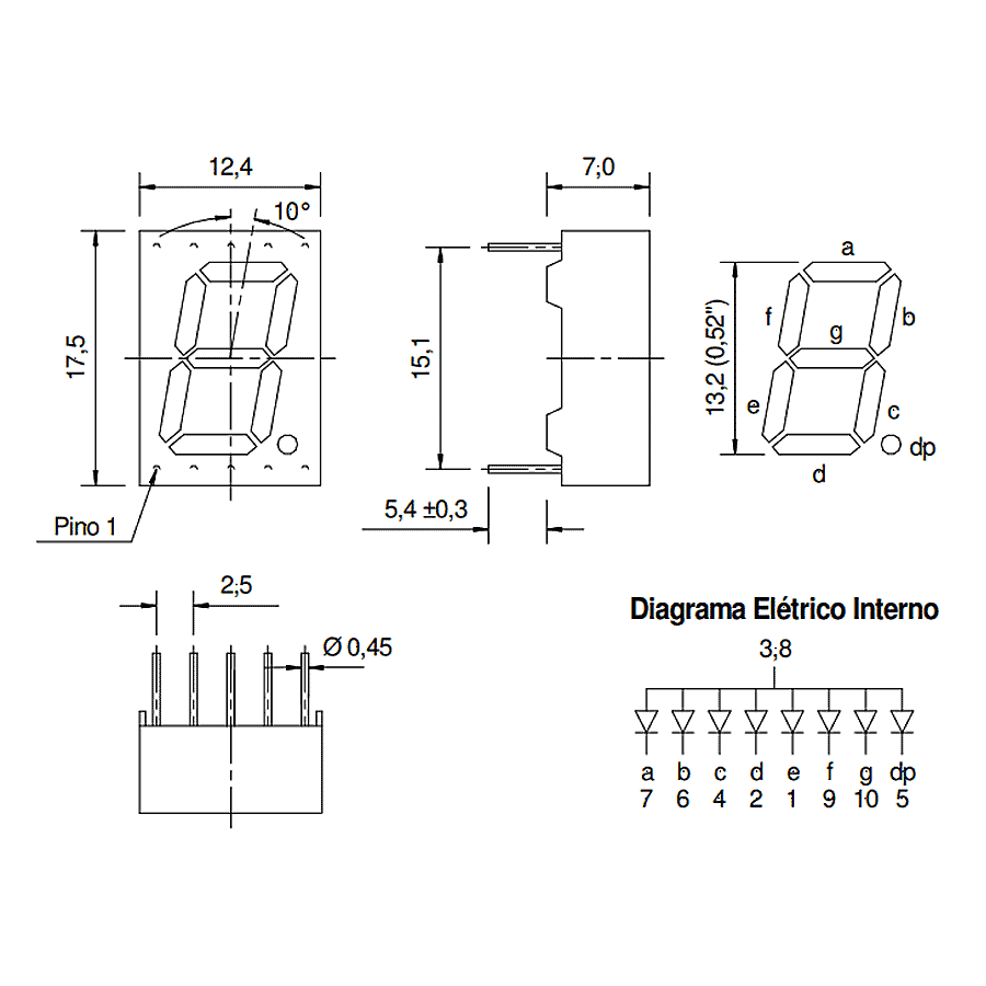 display-led-7-segmentos-azul-0.52-anodo-comum-D1X6BAB-80B2 display led 7 segmentos azul 0.52 anodo comum D1X6BAB 80B2